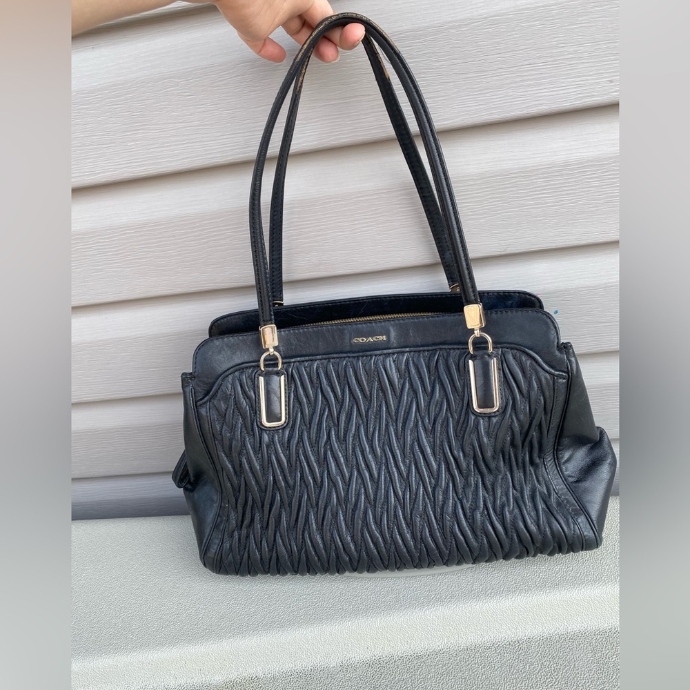 Coach Madison Kimberly Black Gathered Twist Leather Shoulder Bag